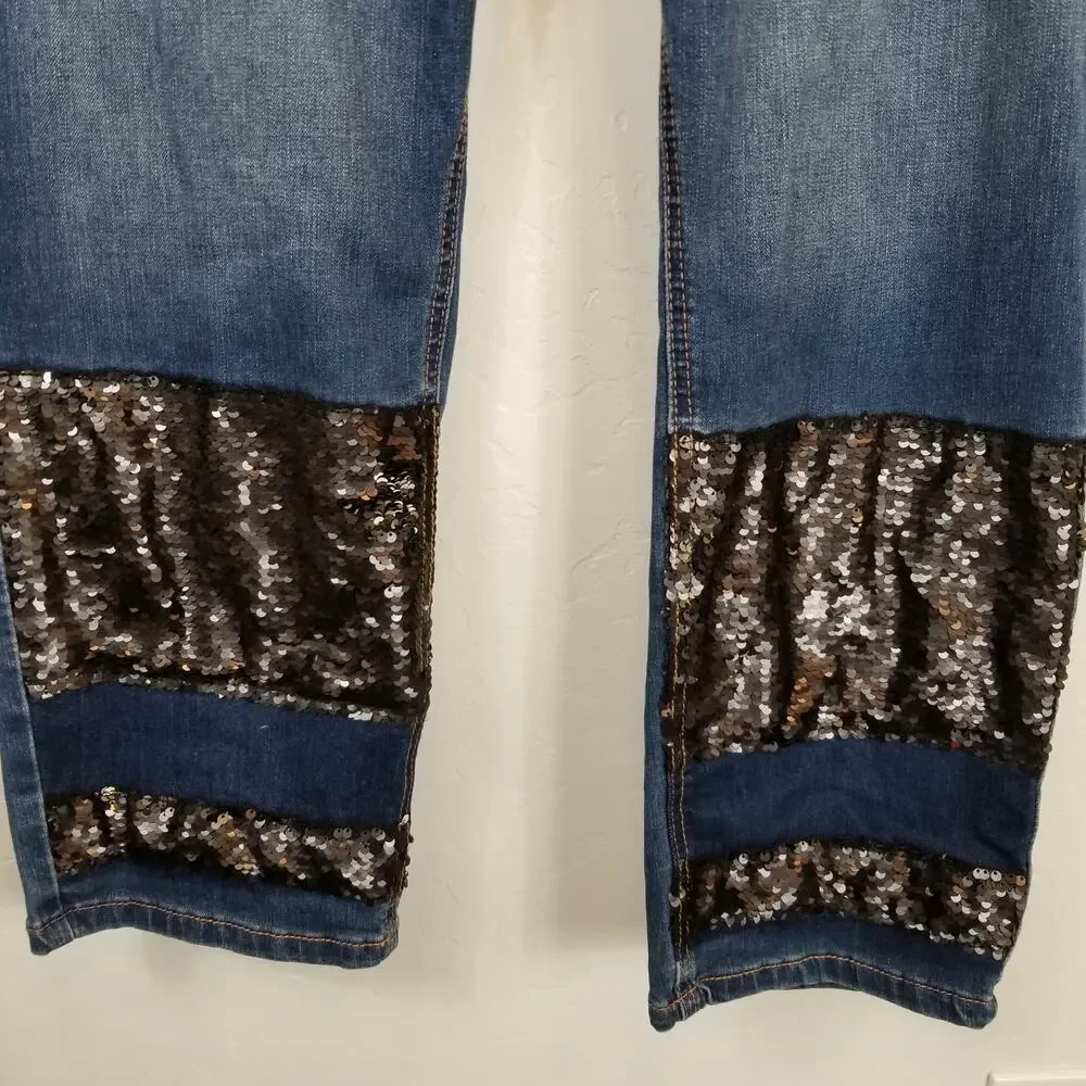 Eloquii Women's Sequin Embellished High Rise Skinny Jeans Size 26